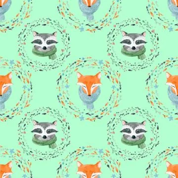 Watercolor cute animal vector pattern Illustrazione stock