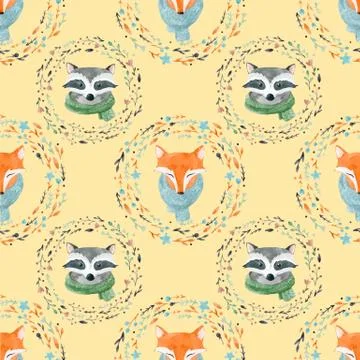 Watercolor cute animal vector pattern Illustrazione stock