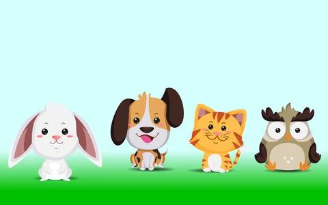 Watercolor cute animals dog, bunny, cat, and owl Stock Illustration