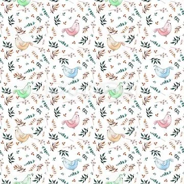 Watercolor cute hand drawn seamless pattern. Wild forest animals. Cheerful di Stock Illustration
