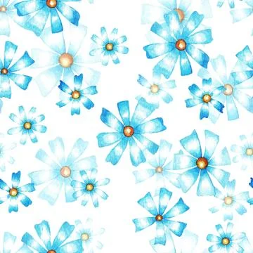 Watercolor daisies, seamless pattern Stock Illustration