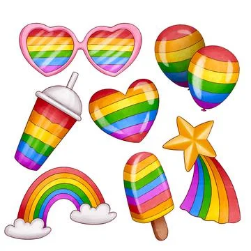 Watercolor design elements collection for pride month celebration 스톡 일러스트