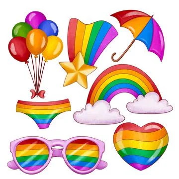 Watercolor design elements collection for pride month celebration Stock Illustration