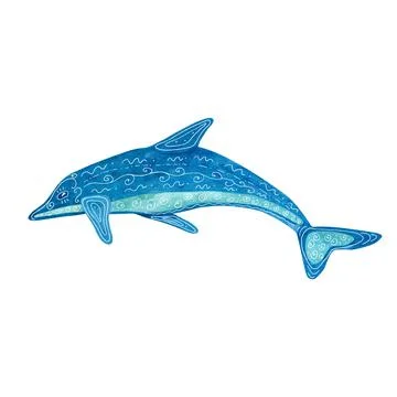 Watercolor dolphin decorated with white patterns Stock Illustration