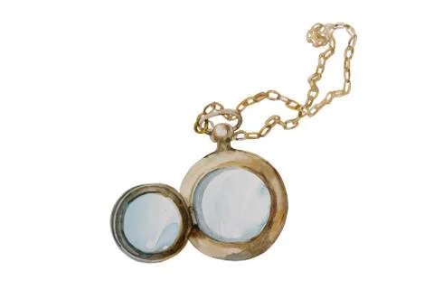 Watercolor double side opened locket. Empty antique looked medallion with place Stock Illustration