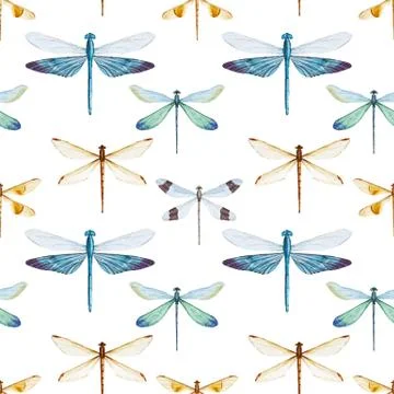 Watercolor dragonflies pattern Stock Illustration