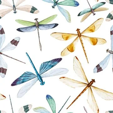 Watercolor dragonflies pattern Stock Illustration