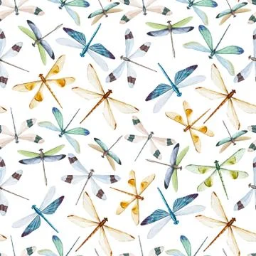 Watercolor dragonflies pattern Stock Illustration