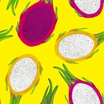 Watercolor dragonfruit seamless pattern Stock Illustration