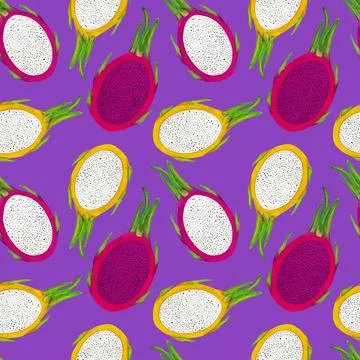 Watercolor dragonfruit seamless pattern Illustrazione stock