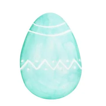 Watercolor drawing of a cute Easter egg in pastel green colors on a white Stock Illustration