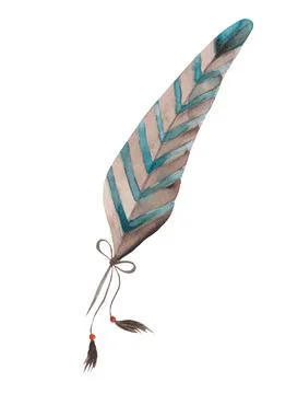 Watercolor drawing feather. cute boho style tie feather for your business on a Stock Illustration