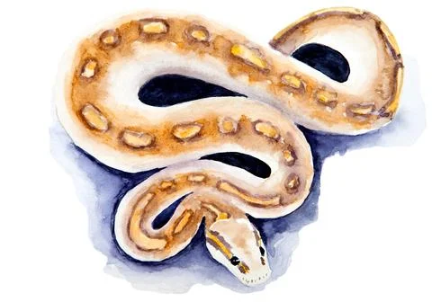 Watercolor drawing of python isolated on the white background. Hand painted i Illustration