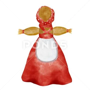 Watercolor drawing traditional straw effigy in Slavic costume for ...