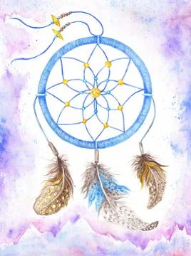 Watercolor Dream Catcher Boho Style Stock Illustration