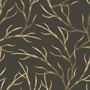 Watercolor dry branches. Seamless pattern with intertwining branches. 스톡 일러스트