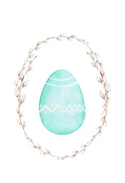 Watercolor Easter drawing card template with a green pastel colored egg in a Stock Illustration