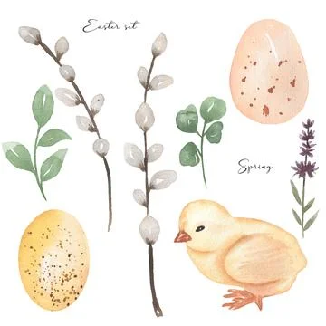 Watercolor easter egg set. spring holiday - easter element - yellow chic, l.. Stock Illustration