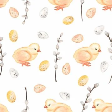 Watercolor Easter Eggs Seamless Paper, White and yellow repeat pattern Stock Illustration