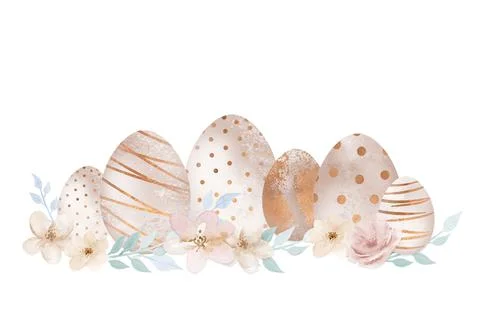 Watercolor Easter Flower Egg Background. Watercolour illustration group isolated Stock Illustration
