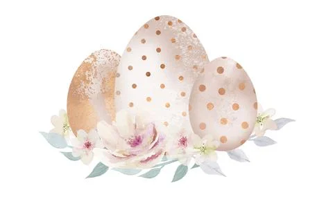 Watercolor Easter Flower Egg Group. Watercolour illustration group isolated on 스톡 일러스트