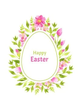 Watercolor Easter frame egg shape with congratulation Happy Easter. Stock Illustration