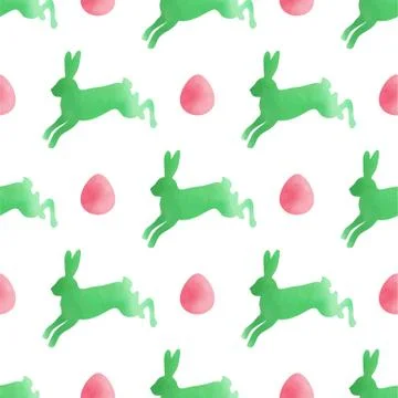 Watercolor Easter pattern with rabbits Stock Illustration