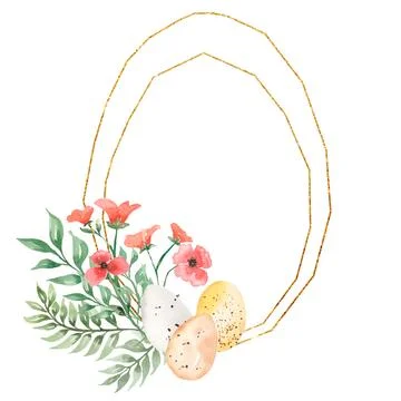 Watercolor Easter Set Clipart. Spring Florals, Chic, Eggs Wreath Arrangemen.. Stock Illustration