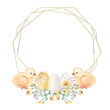 Watercolor Easter Set Clipart. Spring Florals, Chic, Eggs Wreath Arrangemen.. Stock Illustration