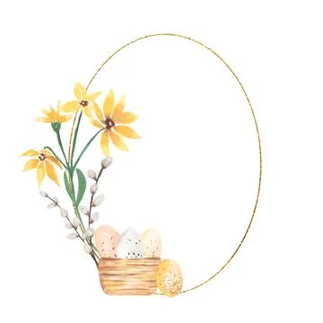 Watercolor Easter Set Clipart. Spring Florals, Chic, Eggs Wreath Arrangemen.. Stock Illustration