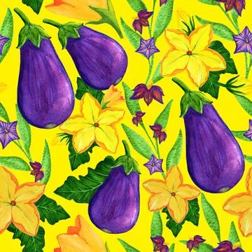 Watercolor eggplant seamless pattern Stock Illustration