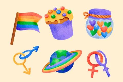 Watercolor elements collection for pride month celebration 스톡 일러스트
