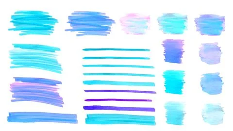 Watercolor elements in the form of stains, textures, brushes. Blue and purple Stock Illustration