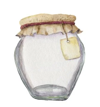 Watercolor empty jar for jam with label for an inscription. Illustration Stock Illustration