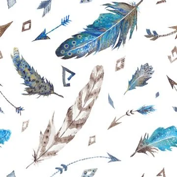 Watercolor Feather Pattern Stock Illustration