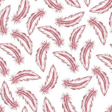 Watercolor Feather Pattern . Seamless boho style texture with elegant pink an Stock Illustration