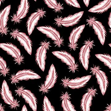Watercolor Feather Pattern . Seamless boho style texture with elegant pink an Stock Illustration