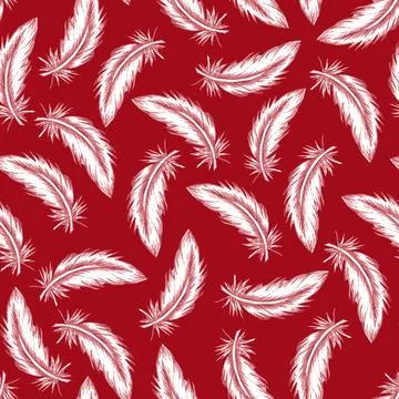 Watercolor Feather Pattern . Seamless boho style texture with elegant pink an Stock Illustration