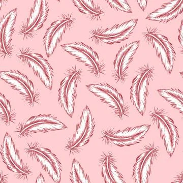 Watercolor Feather Pattern . Seamless boho style texture with elegant pink... 写真素材