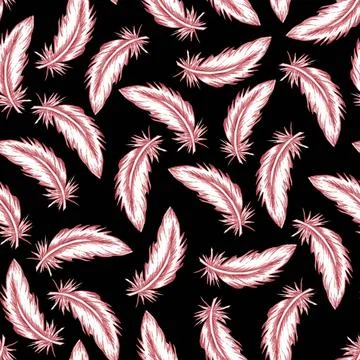 Watercolor Feather Pattern . Seamless boho style texture with elegant pink... 写真素材
