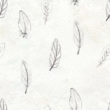 Watercolor feathers seamless pattern. Hand painted texture Stock Illustration