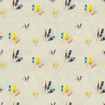 Watercolor feathers seamless pattern. Hand painted texture Stock Illustration