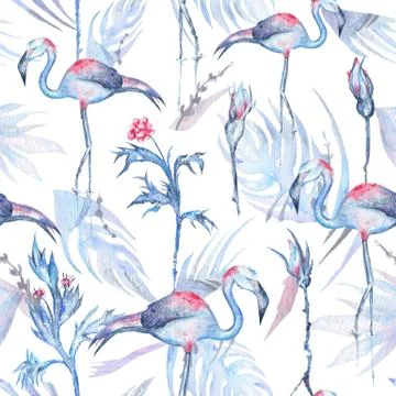 Watercolor Flamingo Pattern Stock Illustration