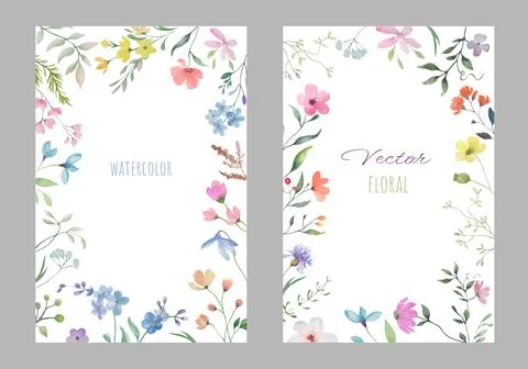 Watercolor floral frame set. Vector EPS. Illustrazione stock