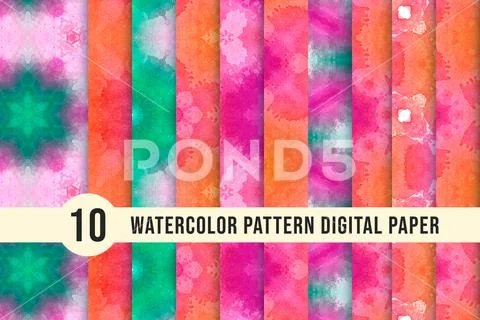 Watercolor floral pattern collection with different color shades. A geometric PSD Template