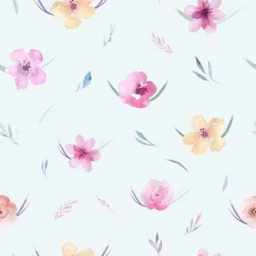 Watercolor floral pattern. Seamless pattern with purple, gold and pink bouquet Stock Photos