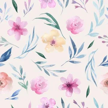 Watercolor floral pattern. Seamless pattern with purple, gold and pink bouquet Stock Photos