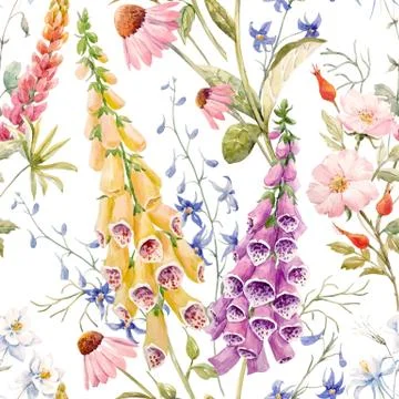 Watercolor floral summer vector pattern Stock Illustration