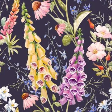 Watercolor floral summer vector pattern Stock Illustration