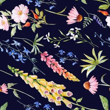 Watercolor floral summer vector pattern Stock Illustration